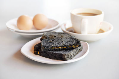 Close-up of breakfast on table