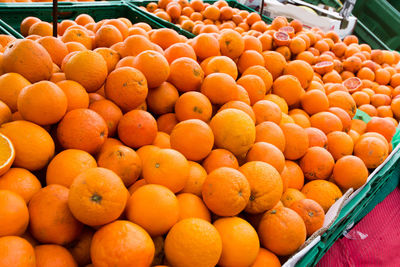 High angle view of oranges at market stall