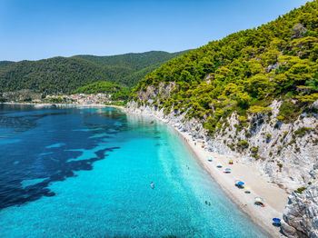 Scenic view of sea against clear sky