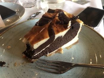 Close-up of cake in plate on table