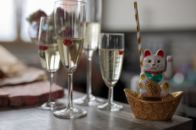 Close-up of wineglass on table