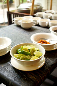 Close-up of salad in bowl on table