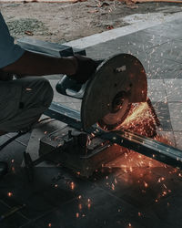 High angle view of man working at factory