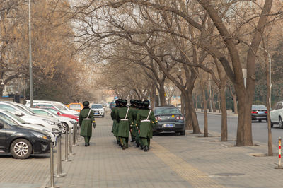 Rear view of cars on street in city