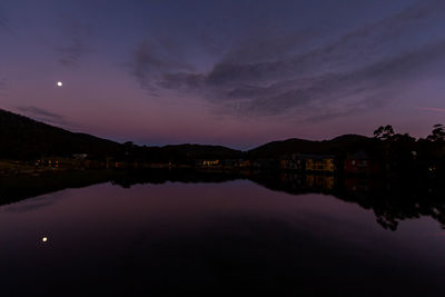 Scenic view of lake against sky at sunset