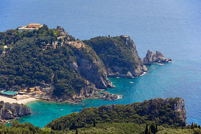 High angle view of rocks on beach