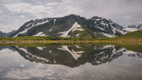 Reflection of mountain in lake against sky