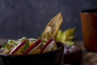 Close-up of food on table