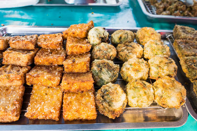 High angle view of meat in container