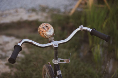 High angle view of rusty bicycle outdoors