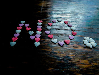 High angle view of heart shape on table