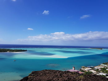 Scenic view of sea against blue sky