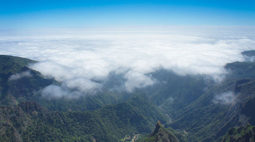 High angle view of mountains against sky