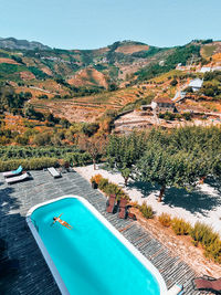 Aerial view of swimming pool in portugal 