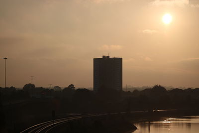 Silhouette buildings against sky during sunset in city