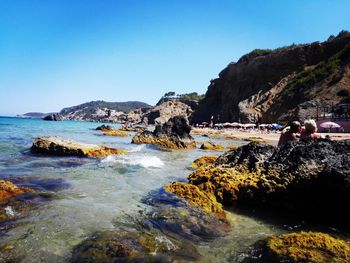 Scenic view of sea against clear sky