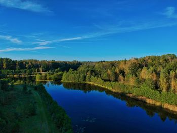 Scenic view of lake against blue sky