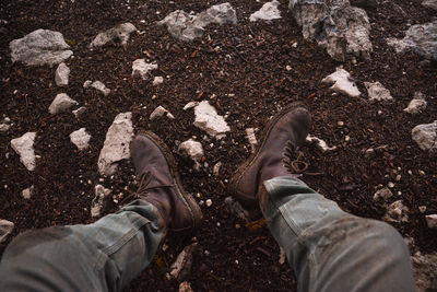 Low section of man standing on mud