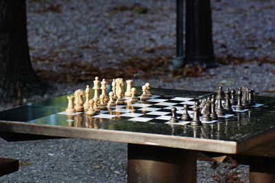 Chess pieces on table