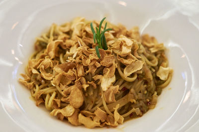 Close-up of noodles in plate