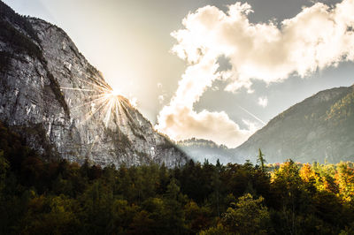 Scenic view of mountains against sky during autumn