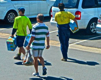 People walking on city street