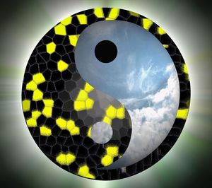 Digital composite image of yellow ball