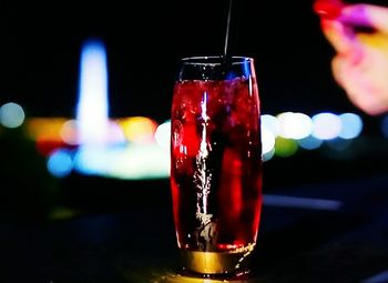 Close-up of beer glass on table