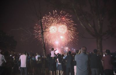 Firework display at night