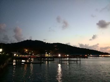 Scenic view of sea against sky at night