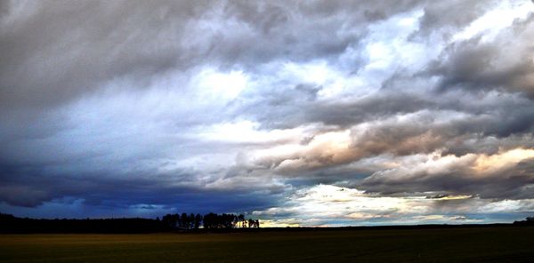 Scenic view of field against cloudy sky