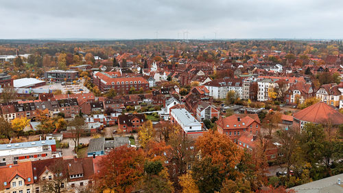High angle view of townscape against sky
