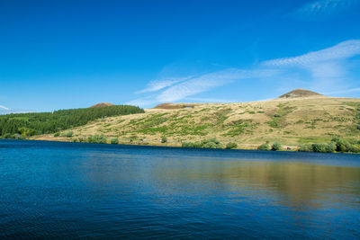 Scenic view of lake against blue sky