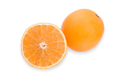 Close-up of orange slice against white background