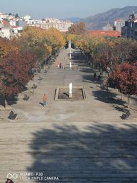 High angle view of people on street in city