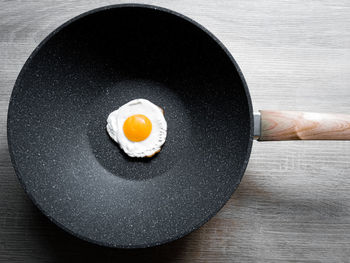 Fried eggs on a hot pan in the morning first meal of the day