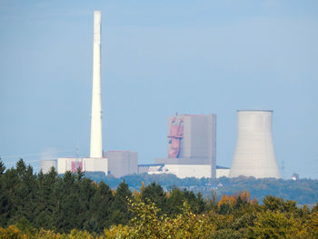 Low angle view of factory against sky