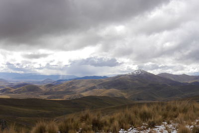 Scenic view of landscape and mountains against sky