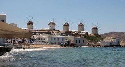 View of built structures against clear sky