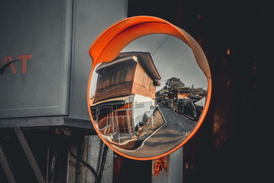 Reflection of building on glass window