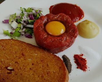 High angle view of fresh food served in plate