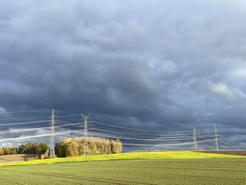 Scenic view of field against a cloudy sky