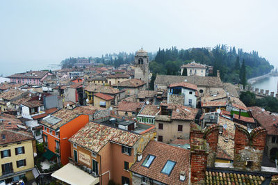 High angle view of cityscape against clear sky