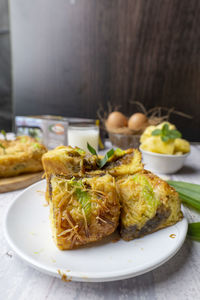 Close-up of food in plate on table