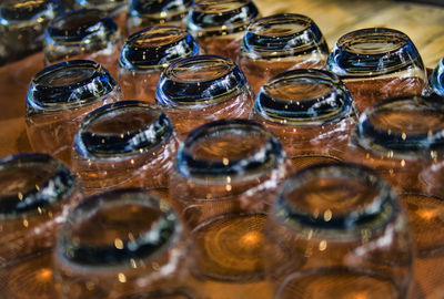 High angle view of glasses on table