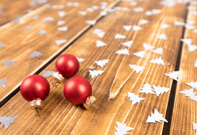 High angle view of christmas decoration on table