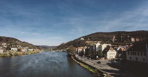 River by town against sky