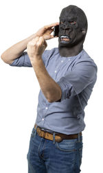 Portrait of man wearing mask against white background