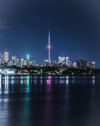 Illuminated buildings in city at night