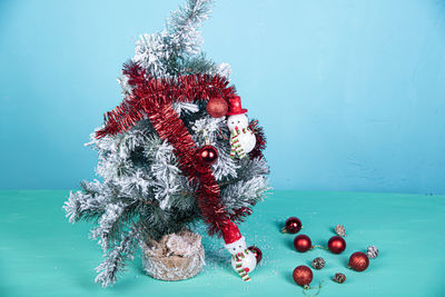 Close-up of christmas tree on table